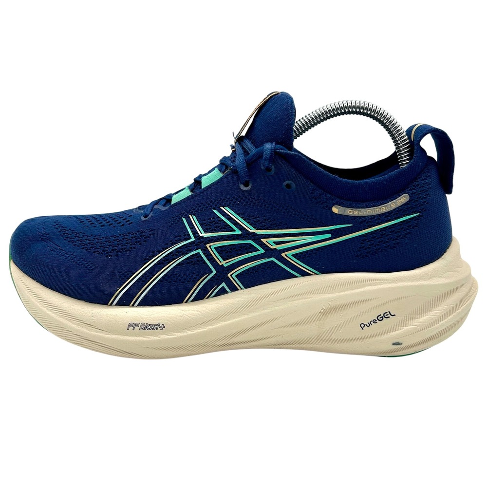 ASICS Gel Nimbus 26 Womens Shoes 9.5 Navy Mint Green‎ Running Sneakers 1012B601